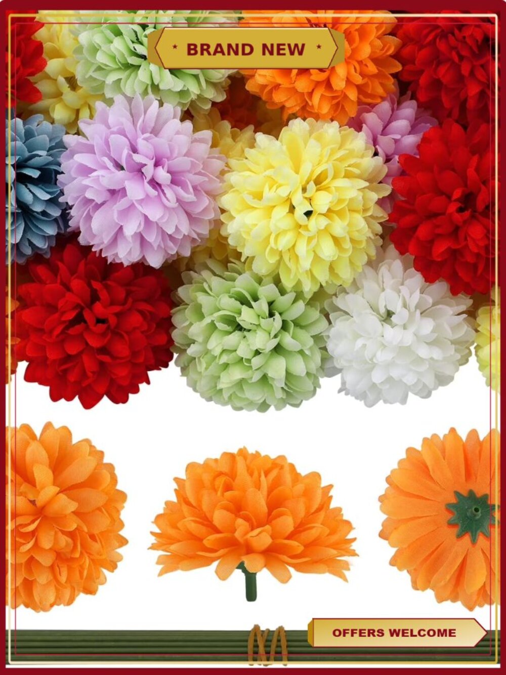 40 Pcs Artificial Marigold Flower Heads 2.7 in Silk DIY Party Decor